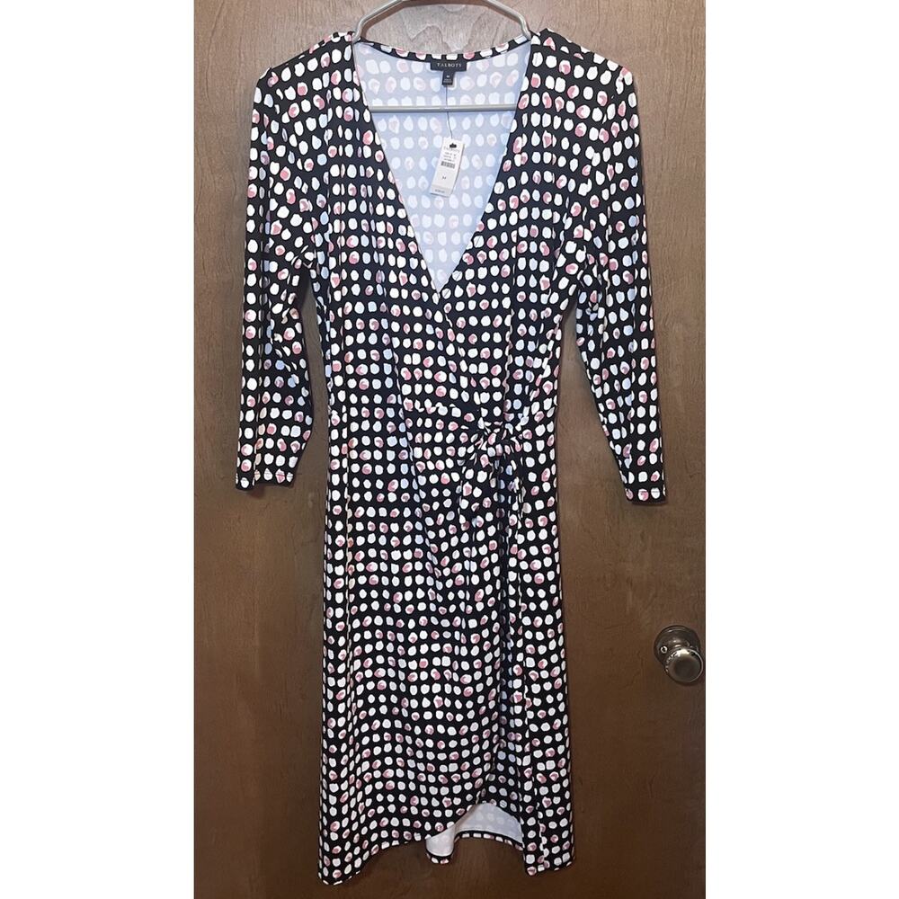 Talbots Black Wrap-Style Polka Dot Mini Dress